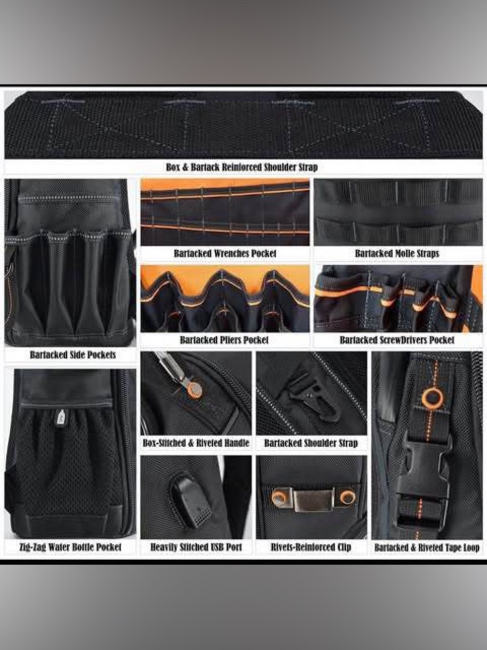 (New) WELKINLAND Ballistic 1680D TOOL BACKPACK / Professional Electricians bag - Picture 6 of 8